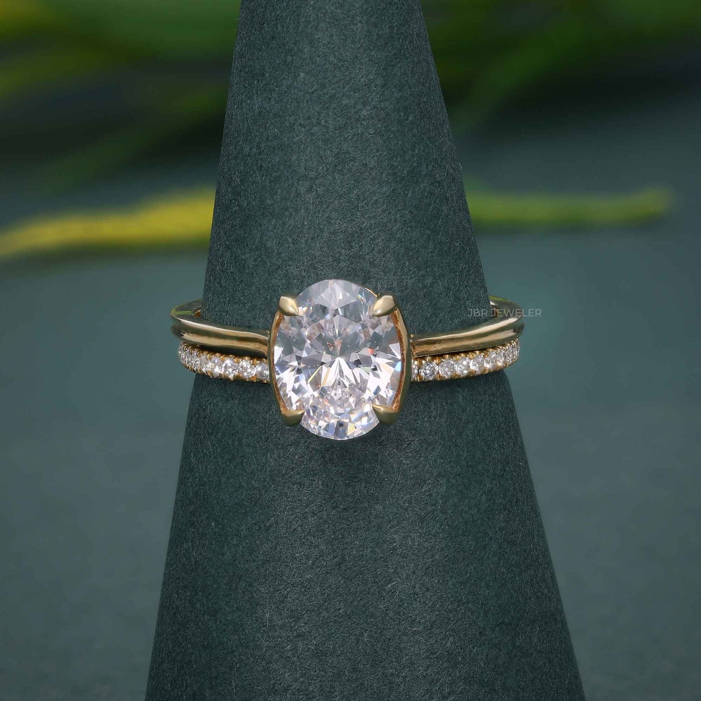 Oval Cut CVD Diamond Semi Bezel Engagement Bridal Ring Sets