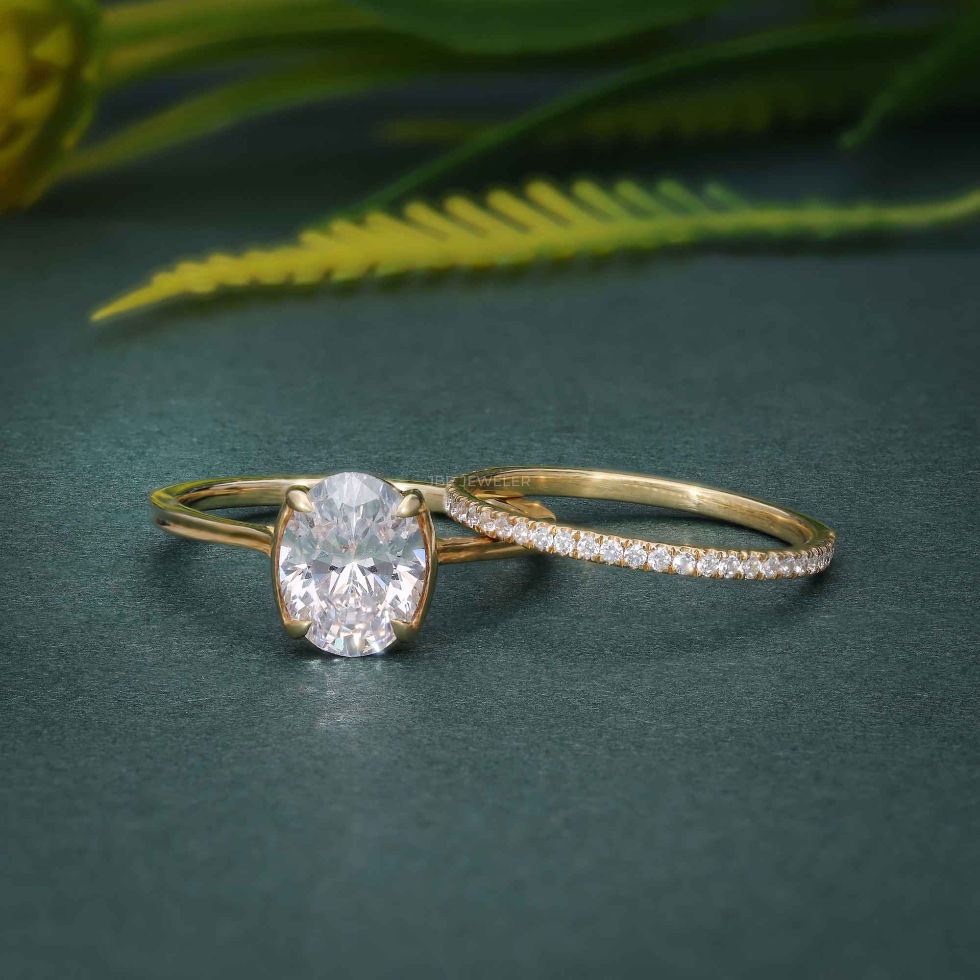 Oval Cut Moissanite Diamond Semi Bezel Engagement Bridal Ring Sets