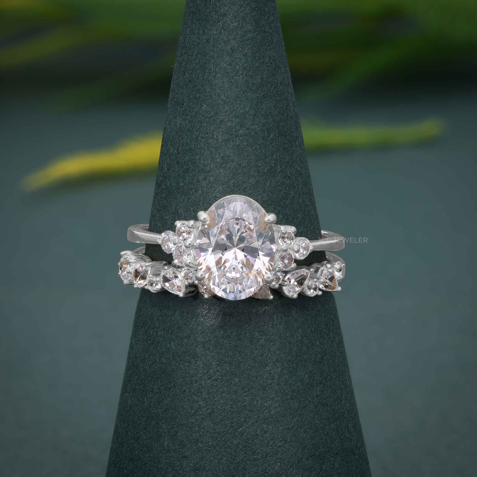Oval Cut Cluster Lab grown Diamond Wedding Ring With Band - JBR Jeweler