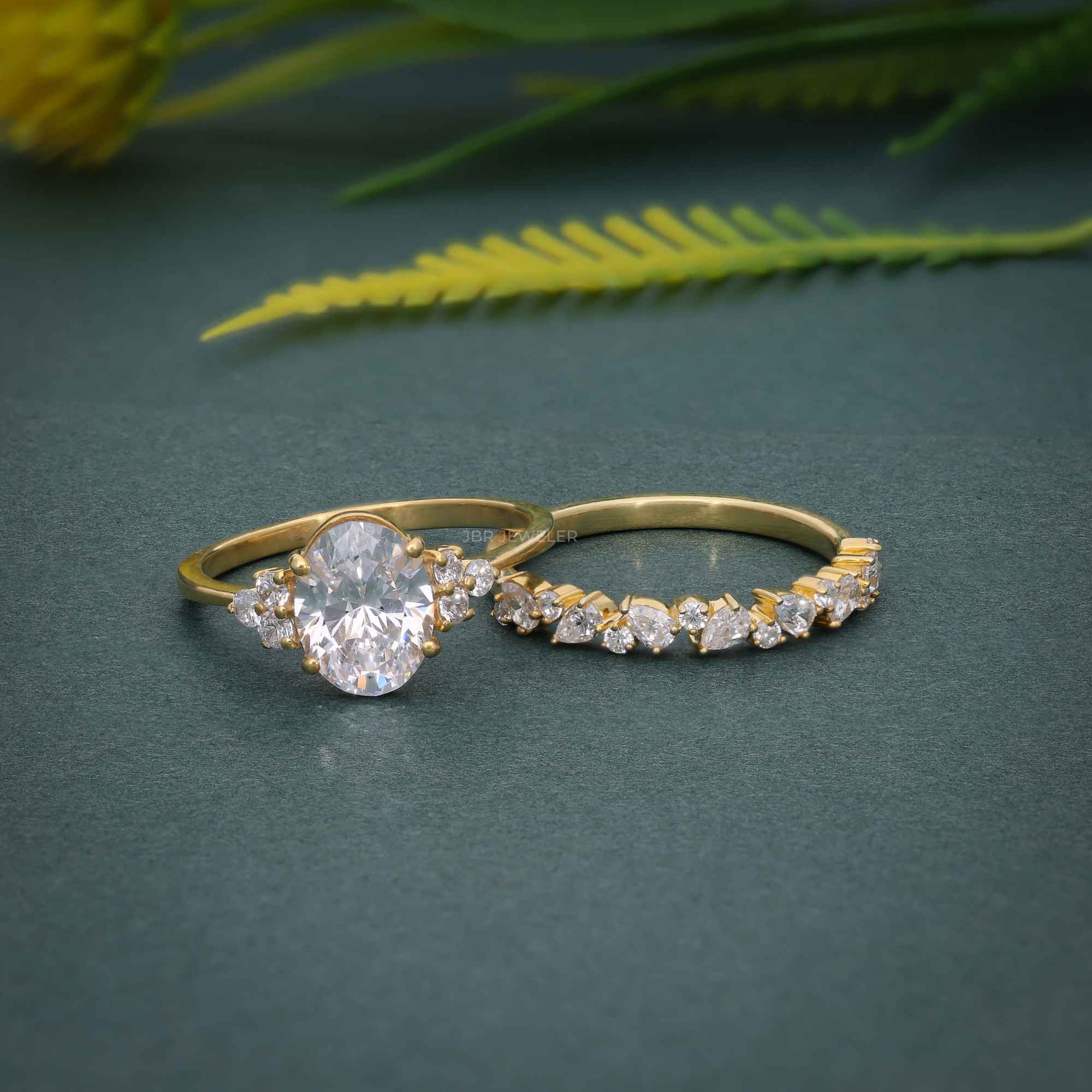 Oval Cut Cluster Lab grown Diamond Wedding Ring With Band - JBR Jeweler