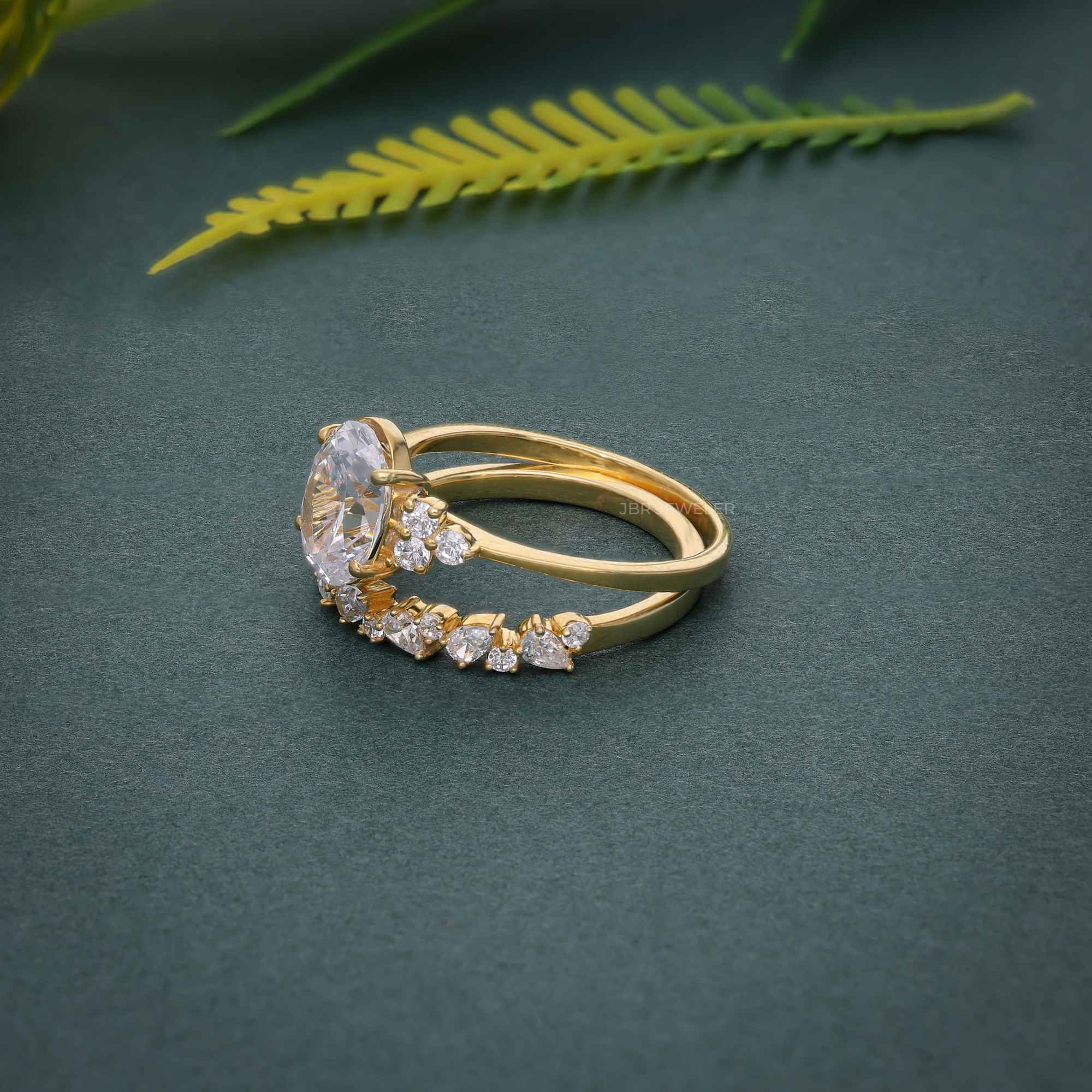 Oval Cut Cluster Lab grown Diamond Wedding Ring With Band - JBR Jeweler