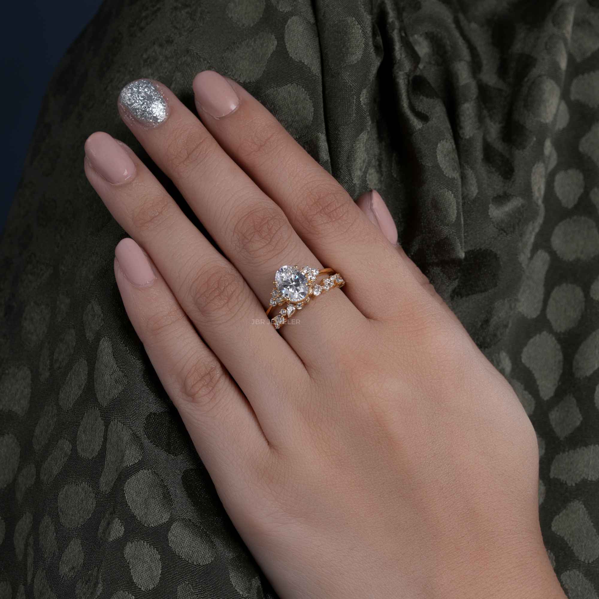Oval Cut Cluster Lab grown Diamond Wedding Ring With Band - JBR Jeweler