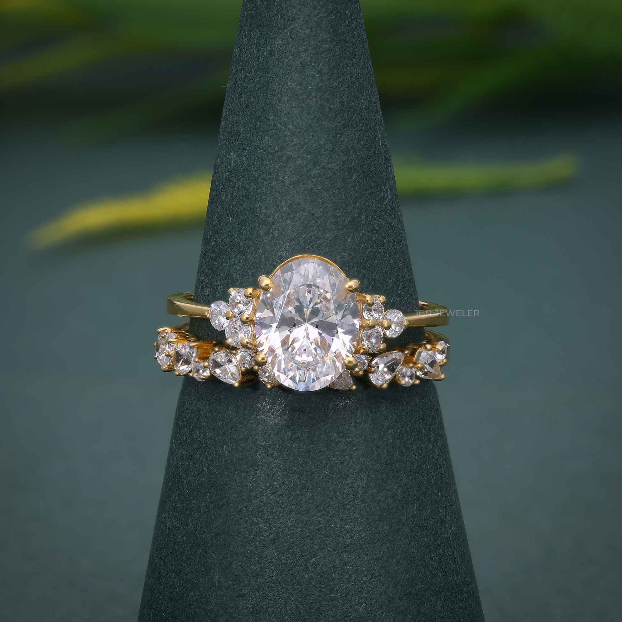 Oval Cut Cluster Lab grown Diamond Wedding Ring With Band - JBR Jeweler