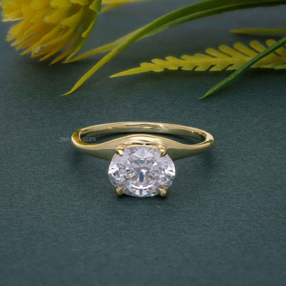 Bague de fiançailles en diamant cultivé en laboratoire, taille ovale horizontale incurvée