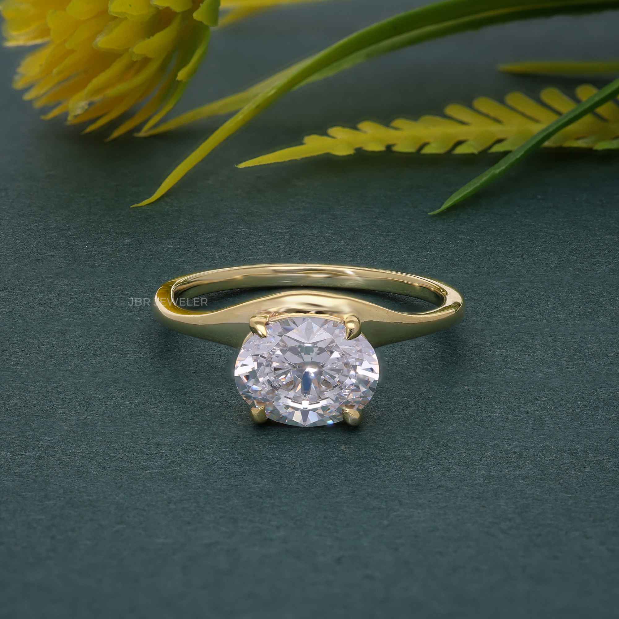 Curved Horizontal Oval Cut Moissanite Engagement Ring - JBR Jeweler