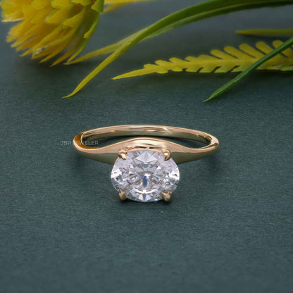 Bague de fiançailles moissanite ovale horizontale incurvée