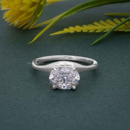 Curved Horizontal Oval Cut Lab Grown Diamond Engagement Ring