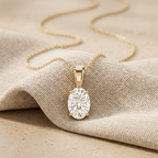 Oval Cut Diamond Solitaire Pendant Necklace in 14K Yellow Gold