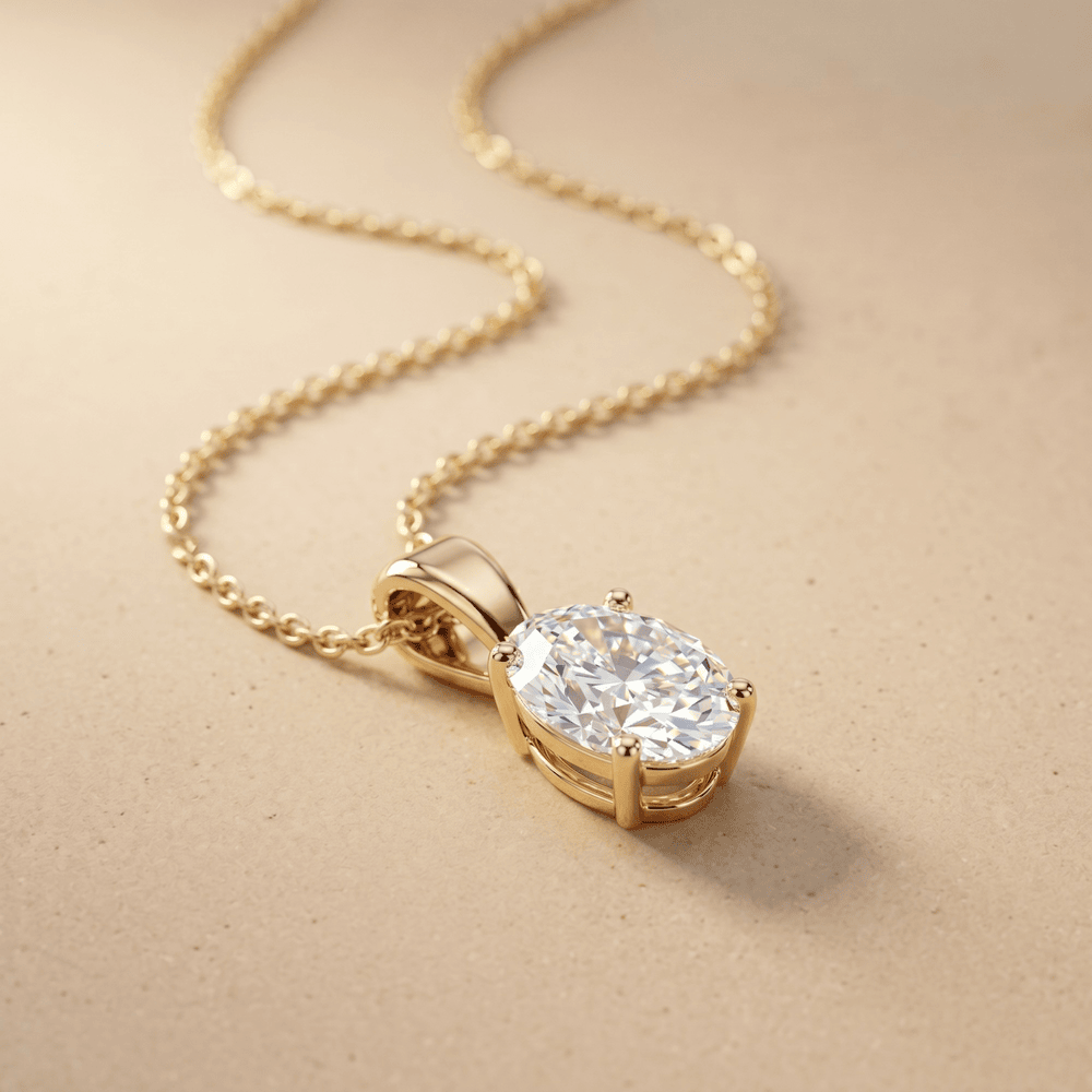 Oval Cut Diamond Solitaire Pendant Necklace in 14K Yellow Gold