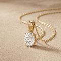 Oval Cut Diamond Solitaire Pendant Necklace in 14K Yellow Gold
