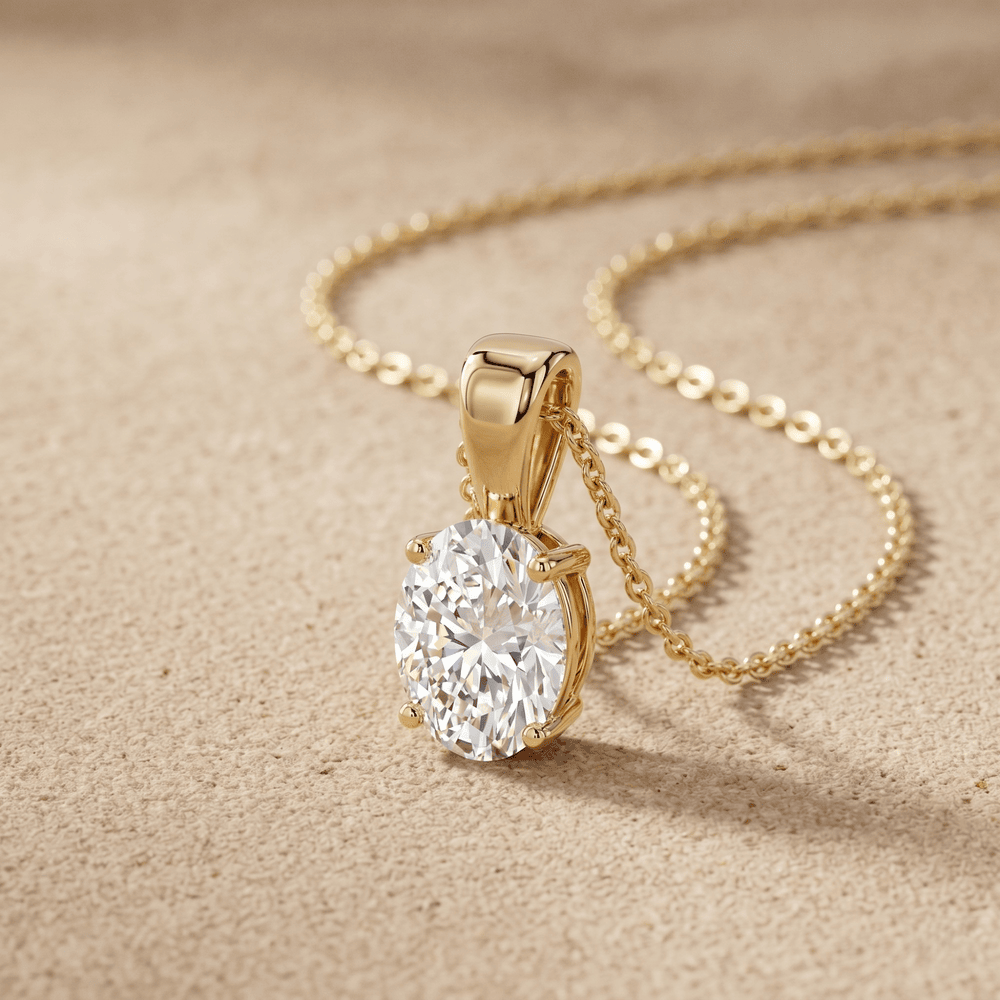 Oval Cut Diamond Solitaire Pendant Necklace in 14K Yellow Gold
