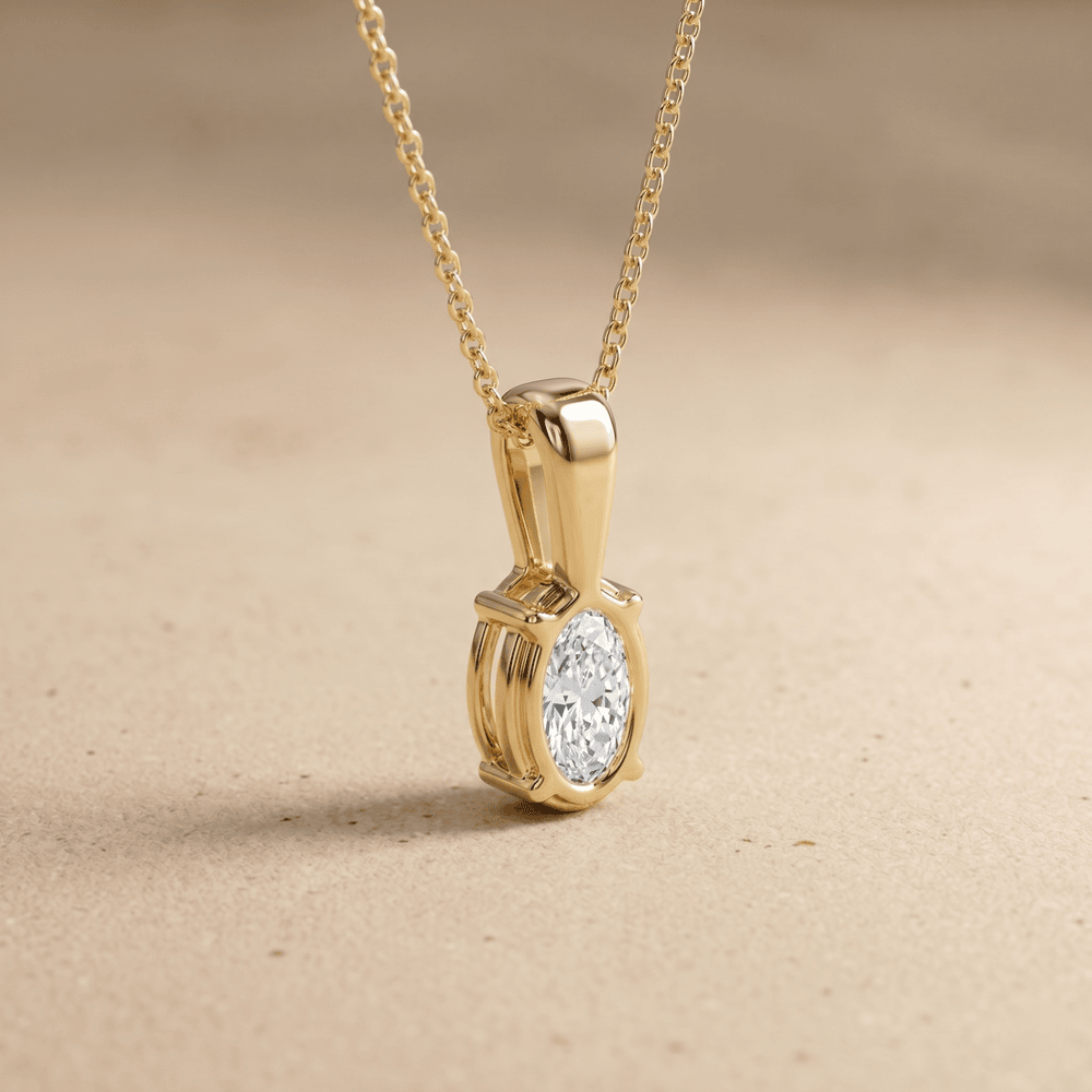 Oval Cut Diamond Solitaire Pendant Necklace in 14K Yellow Gold