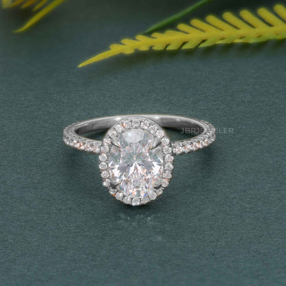 Oval Cut Halo Moissanite Diamond Engagement Ring