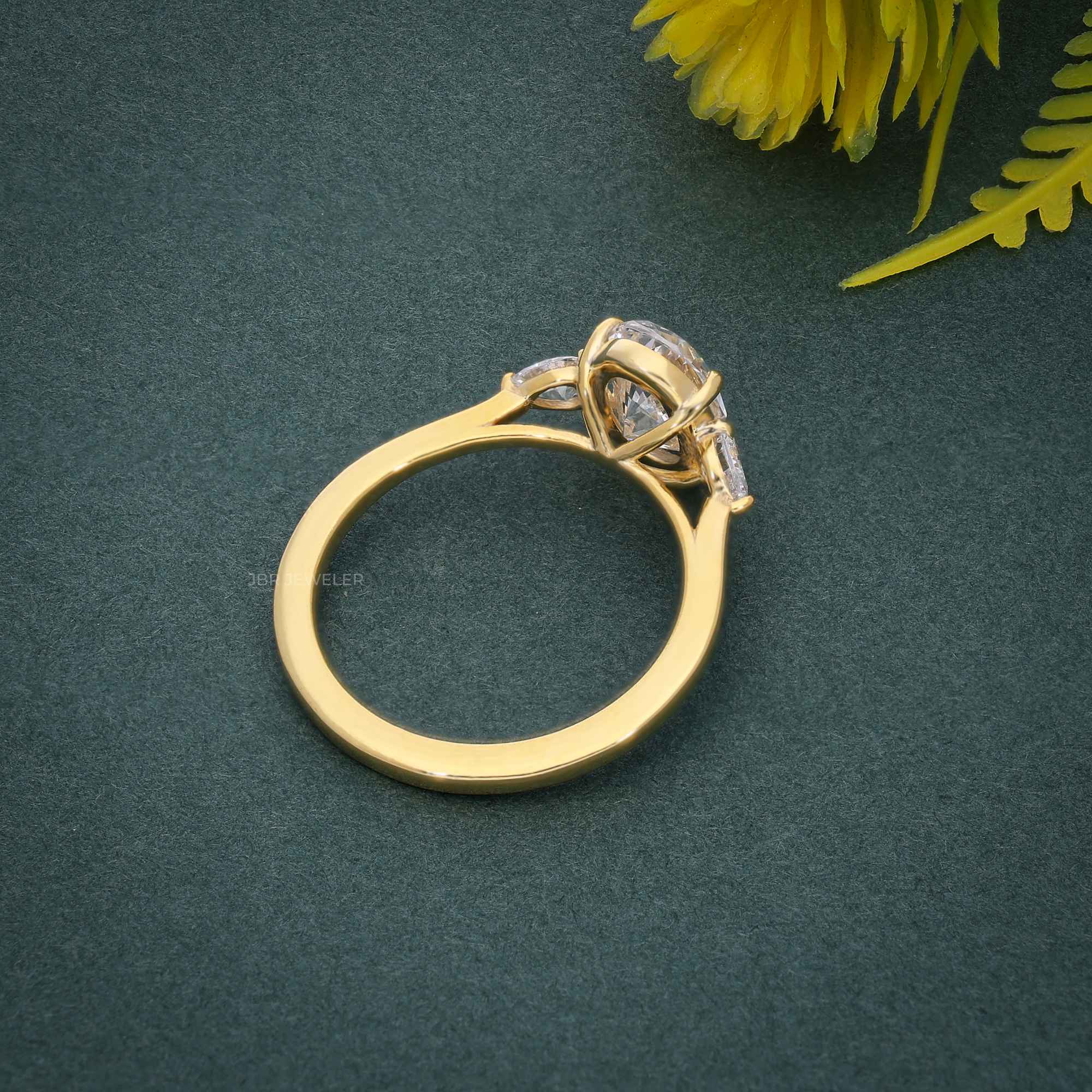Three Stone Oval Lab Gown Diamond Ring With Side Stone Pear - JBR Jeweler
