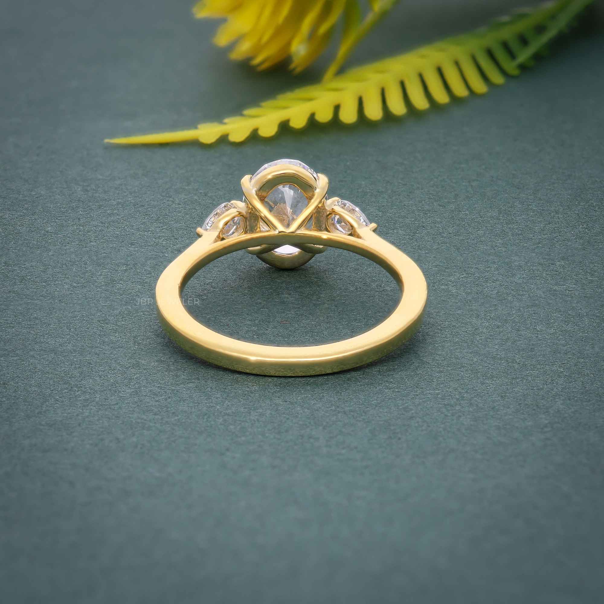 Three Stone Oval Lab Gown Diamond Ring With Side Stone Pear - JBR Jeweler