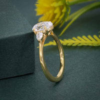 Three Stone Oval Lab Gown Diamond Ring With Side Stone Pear