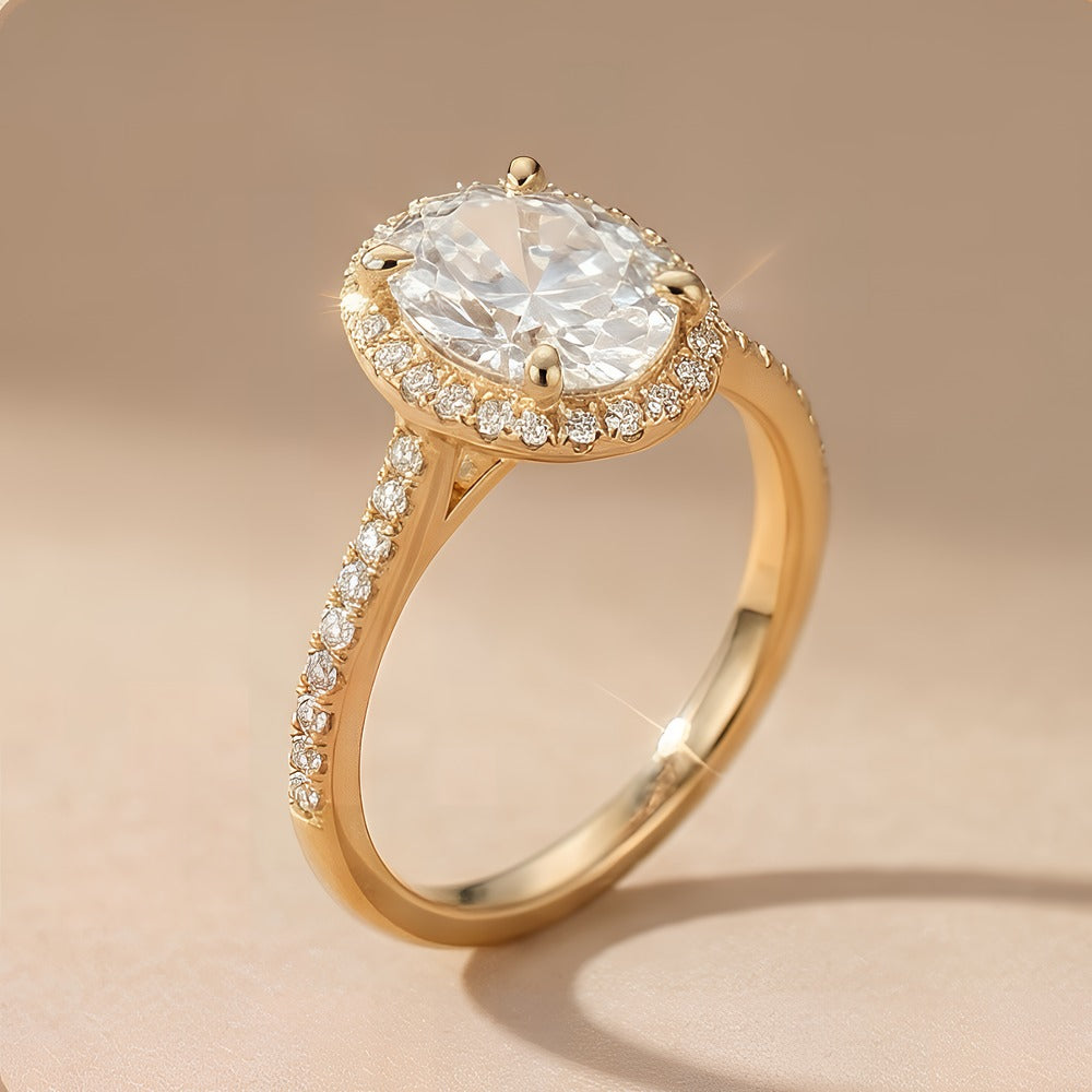 Oval lab grown diamond ring top view