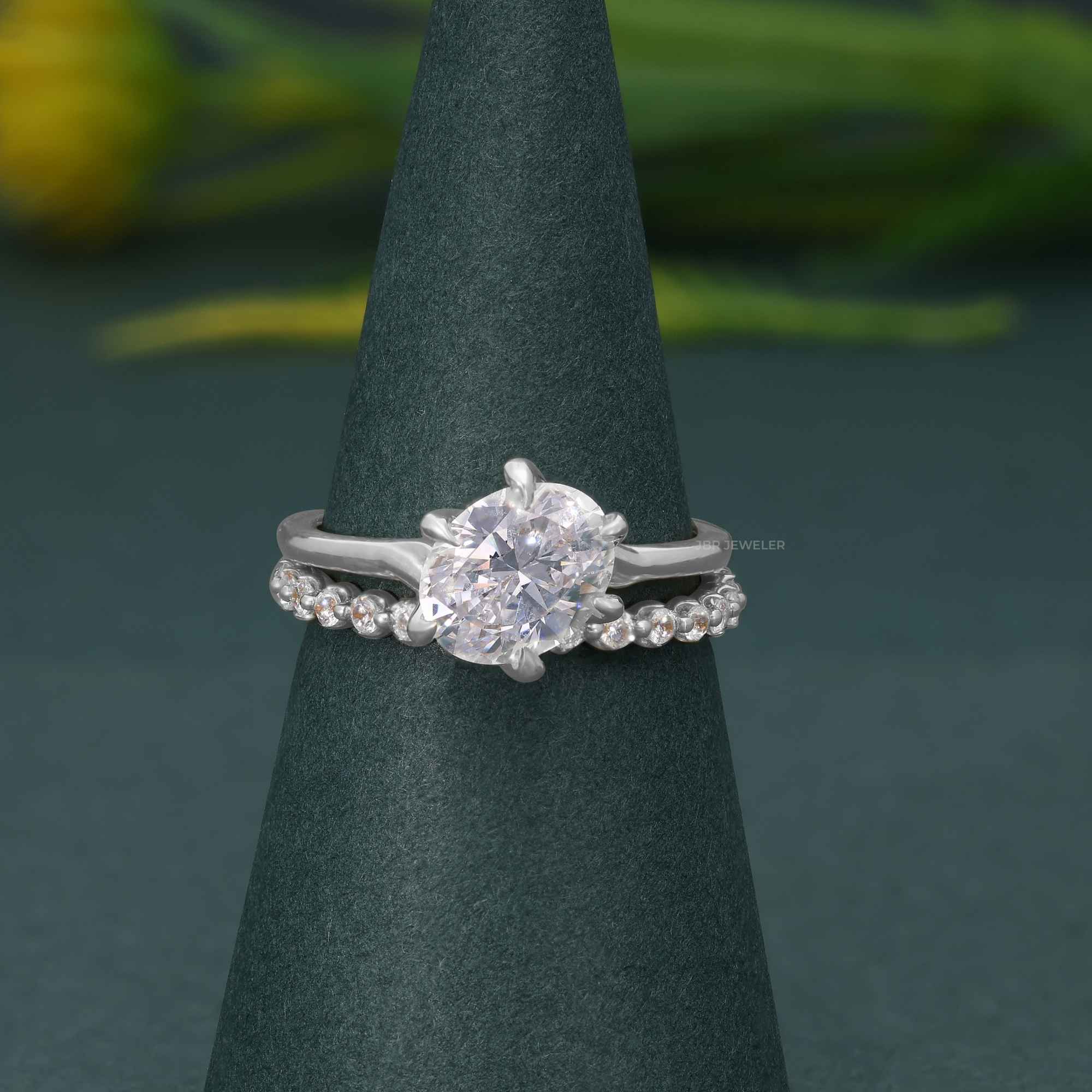 Oval Cut Lab Grown Diamond Ring With Full Eternity Band Bridal Sets - JBR Jeweler