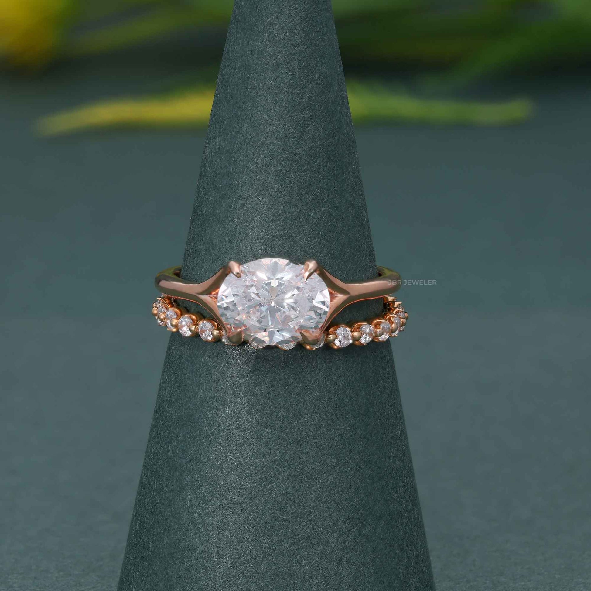 Ensembles d'anneaux de mariage en diamant Moissanite de coupe ovale avec pleine éternité