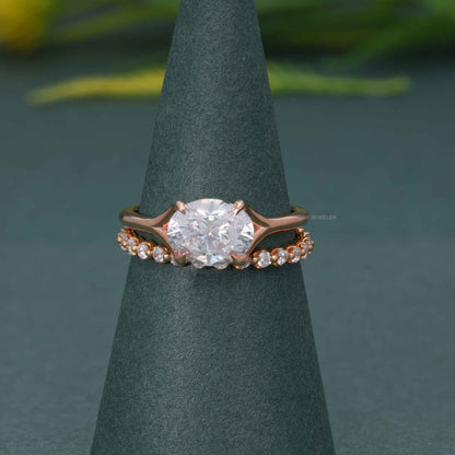 Ensembles d'anneaux de mariage en diamant Moissanite de coupe ovale avec pleine éternité