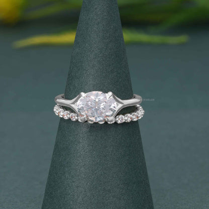 Ensembles d'anneaux de mariage en diamant cultivés en laboratoire, coupe ovale, avec pleine éternité