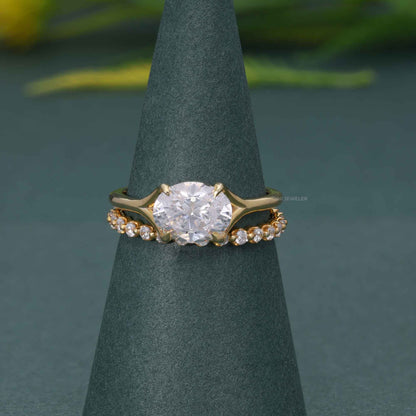 Ensembles d'anneaux de mariage en diamant cultivés en laboratoire, coupe ovale, avec pleine éternité