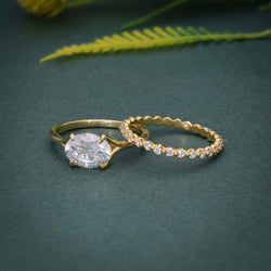 Ensembles d'anneaux de mariage en diamant Moissanite de coupe ovale avec pleine éternité