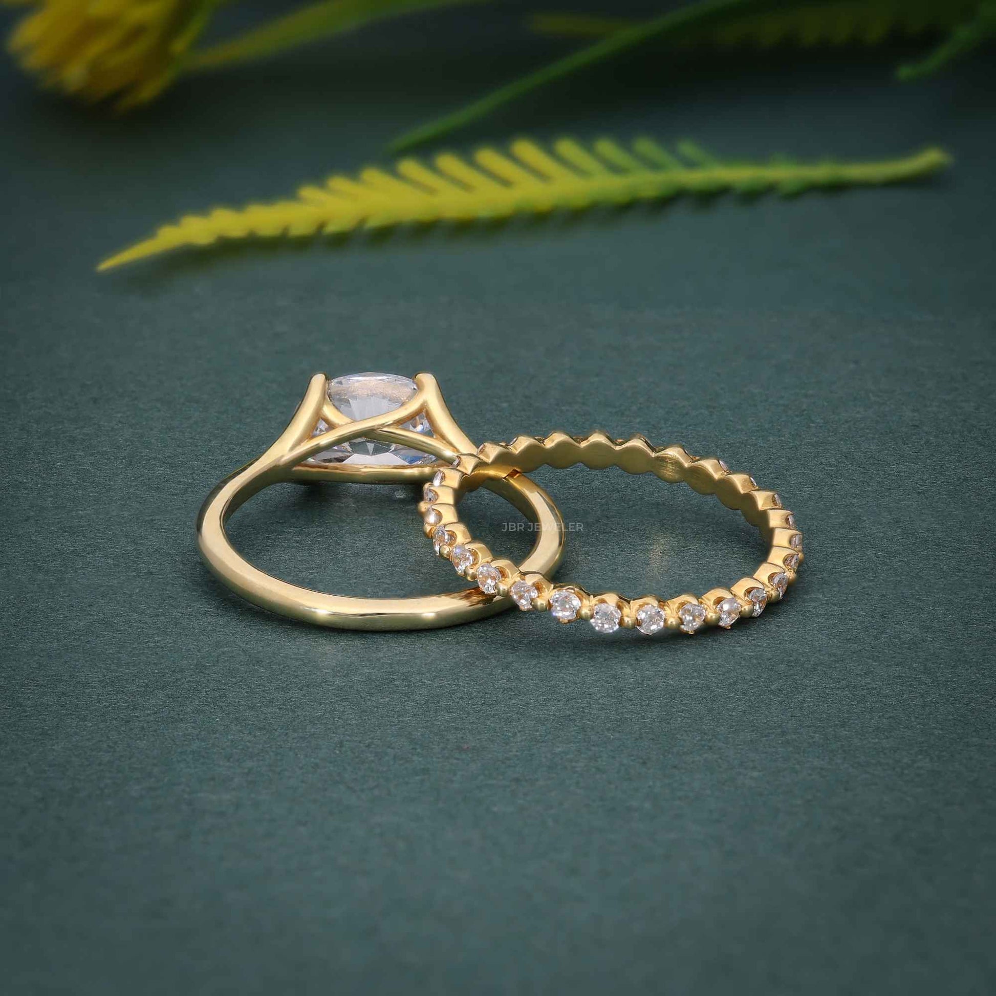 Ensembles d'anneaux de mariage en diamant Moissanite de coupe ovale avec pleine éternité