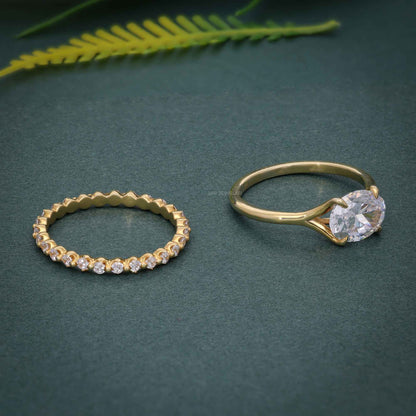 Ensembles d'anneaux de mariage en diamant cultivés en laboratoire, coupe ovale, avec pleine éternité