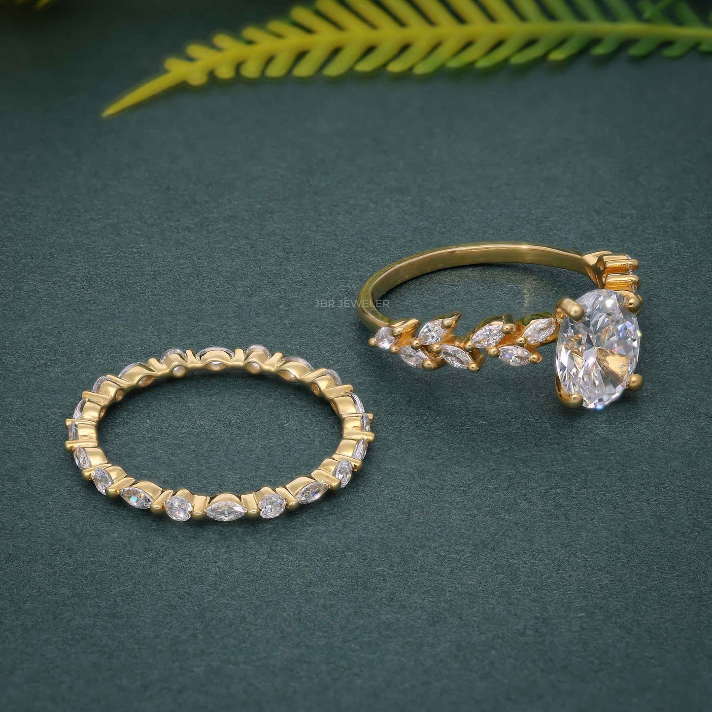 Ensemble de bagues de fiançailles Moissanite de coupe ovale, ensemble de mariée unique