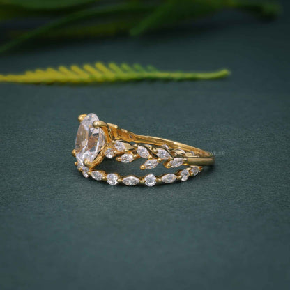 Ensemble de bagues de fiançailles Moissanite de coupe ovale, ensemble de mariée unique