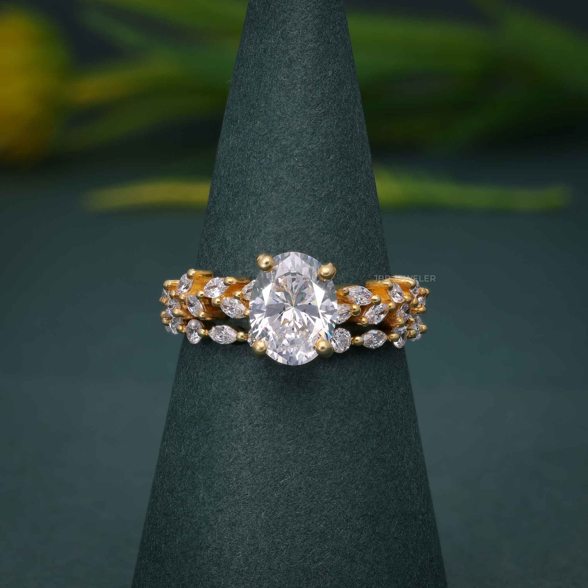 Oval Cut Lab Grown Engagement Ring Set Unique Bridal Set - JBR Jeweler