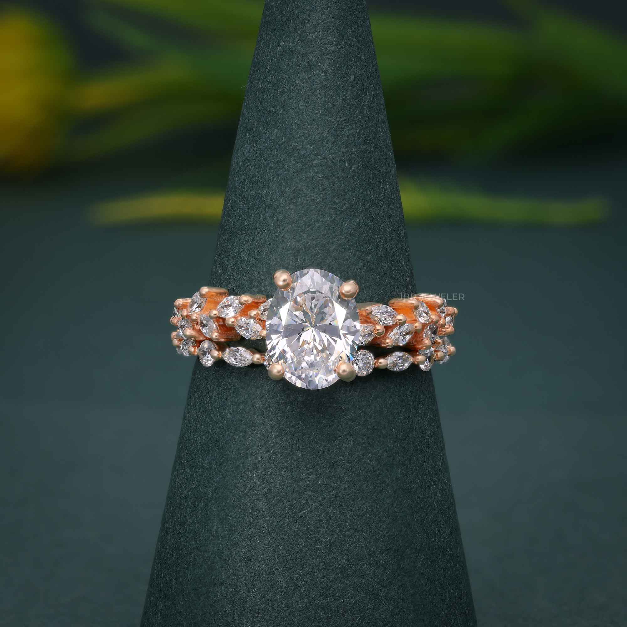 Oval Cut Lab Grown Engagement Ring Set Unique Bridal Set - JBR Jeweler