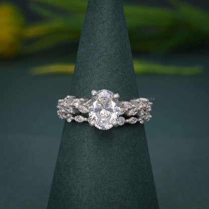 Ensemble de bagues de fiançailles Moissanite de coupe ovale, ensemble de mariée unique