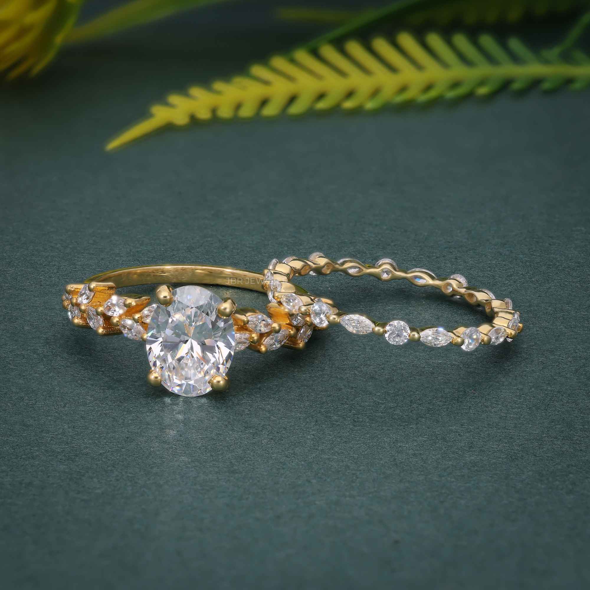 Oval Cut Moissanite Engagement Ring Set Unique Bridal Set