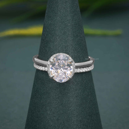 Ensembles de bagues de mariée en Moissanite, coupe ovale, Halo caché, mariage