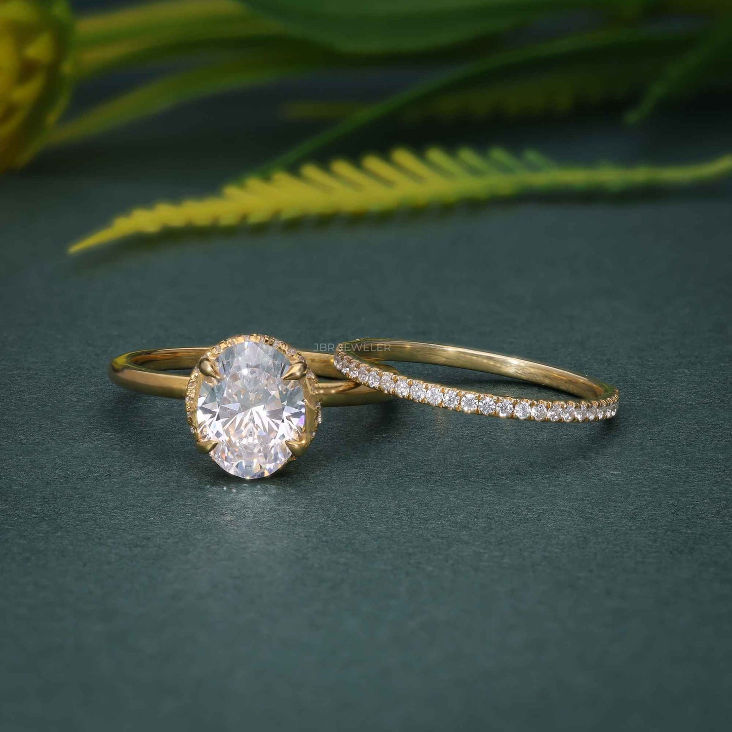 Oval Cut Moissanite Hidden Halo Wedding Bridal Ring Sets