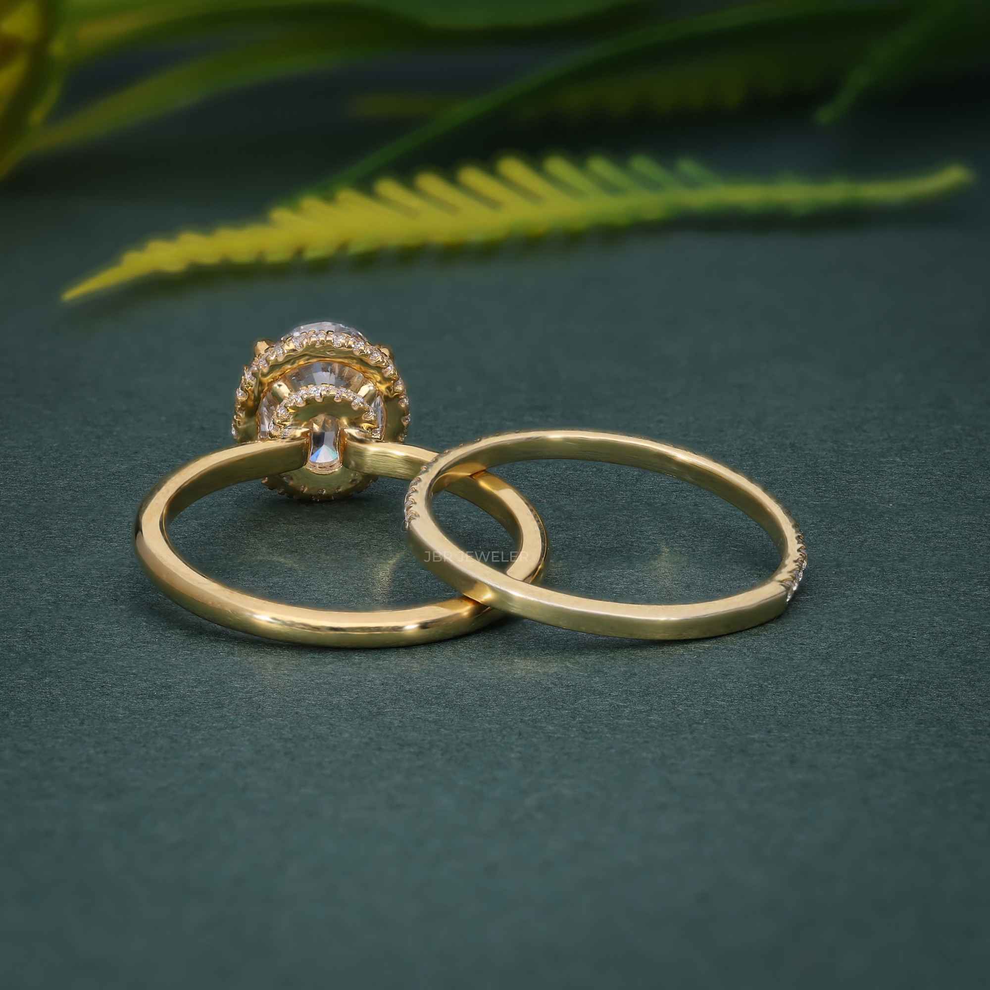 Oval Cut Moissanite Hidden Halo Wedding Bridal Ring Sets - JBR Jeweler