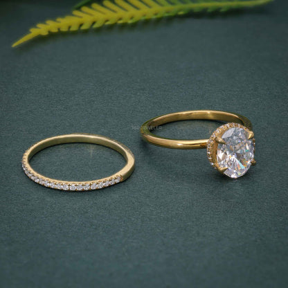 Ensembles de bagues de mariée en Moissanite, coupe ovale, Halo caché, mariage