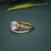 Oval Cut Lab Grown Hidden Halo Wedding Bridal Ring Sets