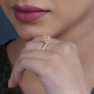Oval Cut Lab Grown Hidden Halo Wedding Bridal Ring Sets