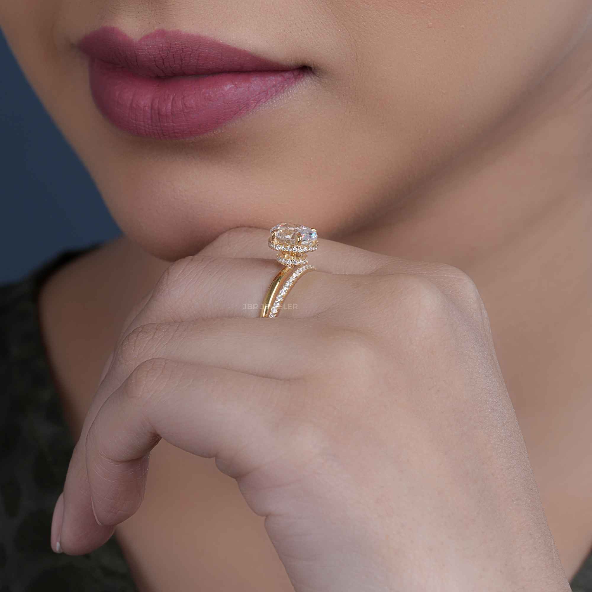 Oval Cut Moissanite Hidden Halo Wedding Bridal Ring Sets - JBR Jeweler