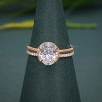 Oval Cut Lab Grown Hidden Halo Wedding Bridal Ring Sets