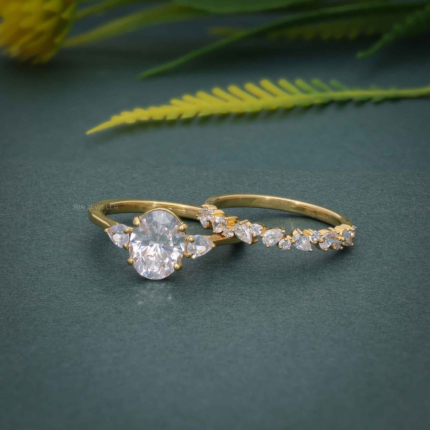 Ensembles de bagues de mariée en diamant Moissanite à trois pierres de taille ovale