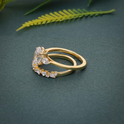 Ensembles de bagues de mariée en diamant Moissanite à trois pierres de taille ovale