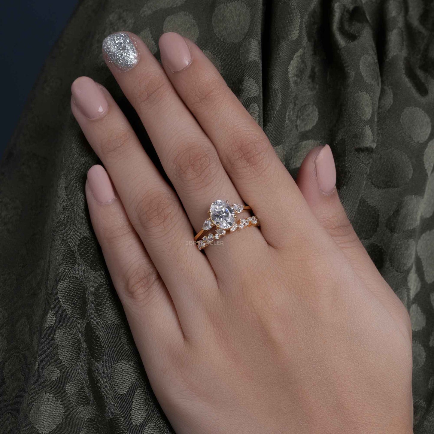 Ensembles de bagues de mariée en diamant Moissanite à trois pierres de taille ovale