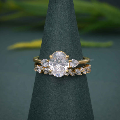 Ensembles de bagues de mariée en diamant Moissanite à trois pierres de taille ovale