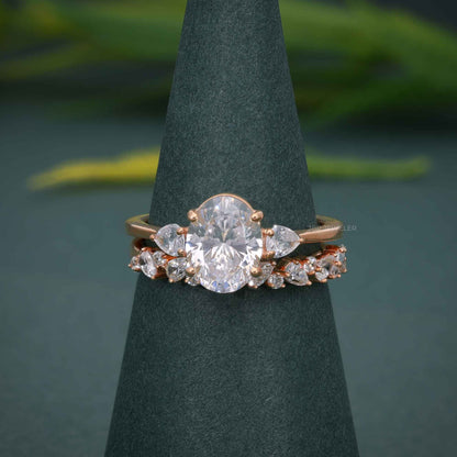 Ensembles de bagues de mariée en diamant Moissanite à trois pierres de taille ovale