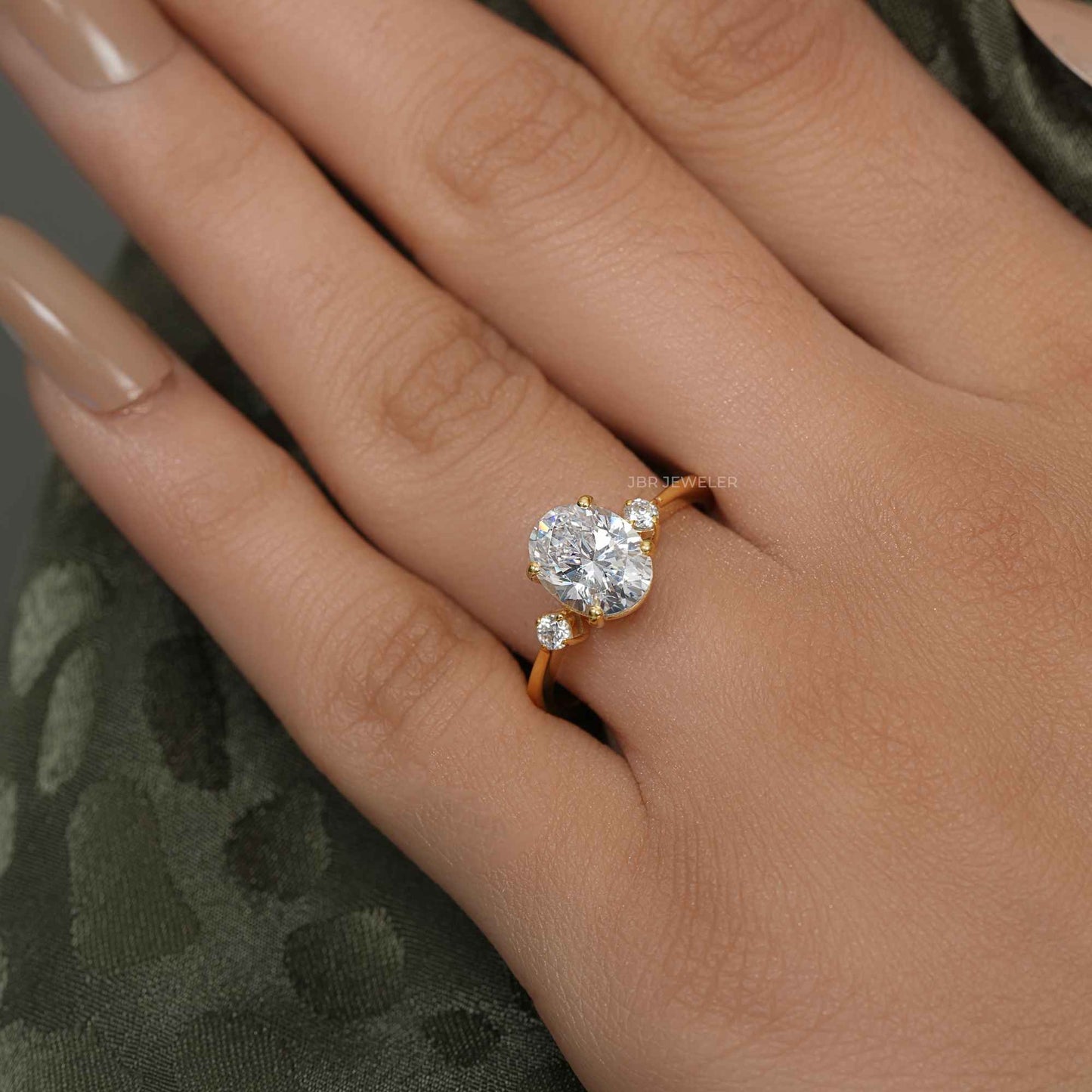 Three Stone Oval Cut Moissanite Engagement Ring