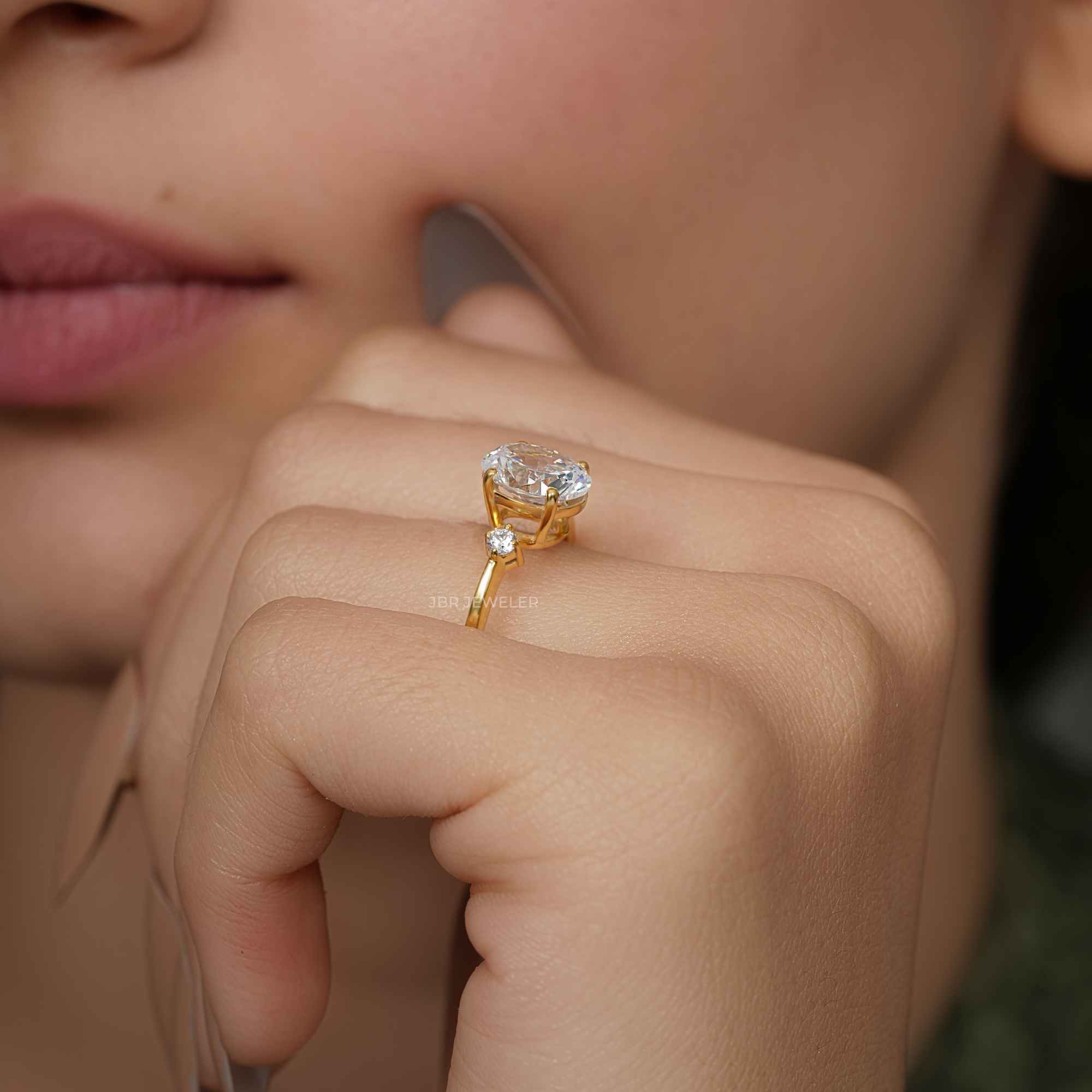 Three Stone Oval Cut Lab Grown Diamond Engagement Ring - JBR Jeweler